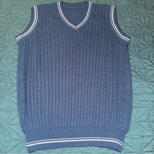 Vintage Men's Blue Cable Knit Sweater Vest Golf Large L